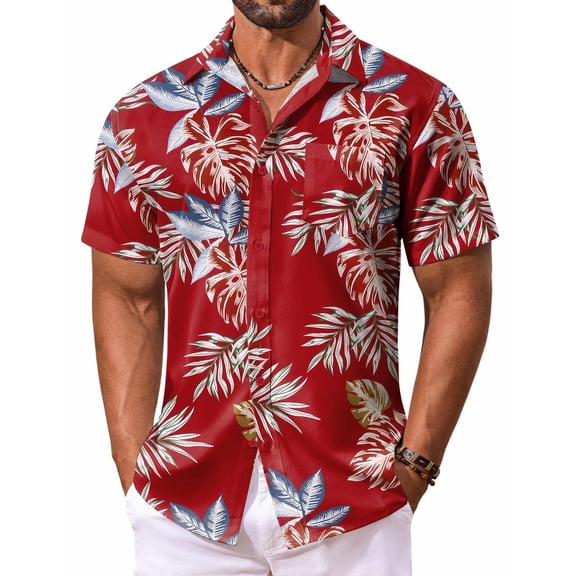 COOFANDY Men's Hawaiian Shirt Summer Beach Casual Short Sleeve Button Down Shirts Printed Clothing
