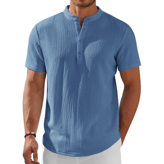 COOFANDY Men's Henley Shirt Short Sleeve Band Collar Textured Half Button T-Shirt Lightweight Summer Beach Shirts