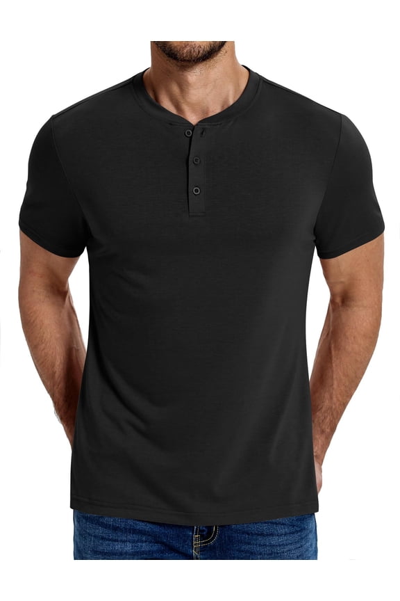 Men's Henley Shirts Cotton Short Sleeve Casual T-Shirt Button Henley Basic Tee Lightweight Summer Top