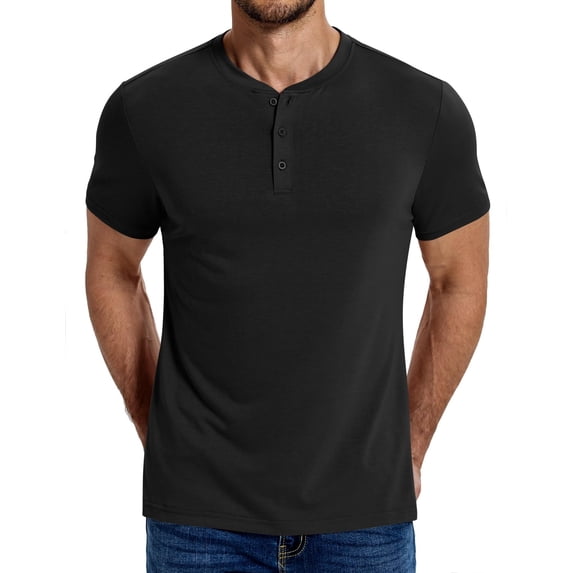 COOFANDY Men's Henley Shirts Cotton Short Sleeve Casual T-Shirt Button Henley Basic Tee Lightweight Summer Top