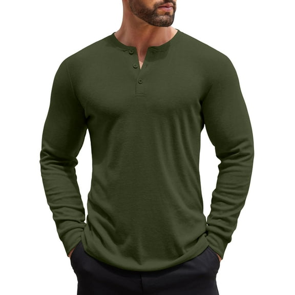 COOFANDY Men's Long-Sleeve Henley Shirt 3 Button Collarless Pullover Shirt Lightweight Fashion Casual T-Shirts