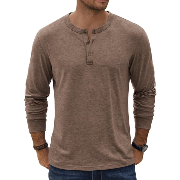 COOFANDY Men's Vintage Henley Shirts Casual Slim Fit Lightweight Long Sleeve Henley Pullover Basic Solid T-Shirt Soft Henley Tees