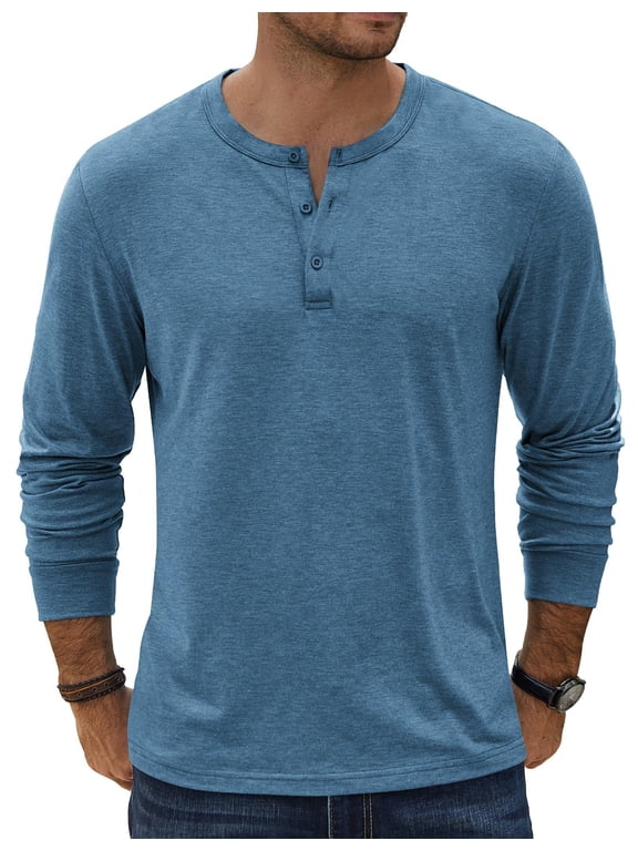 Men's Henley Shirts Long Sleeve Slim Fit Casual Vintage Pullover Tees Fall Fashion Basic Henley T-Shirt for Work, Lounge Wear