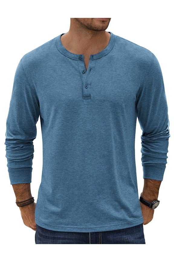 Men's Henley Shirts Long Sleeve Slim Fit Casual Vintage Pullover Tees Fall Fashion Basic Henley T-Shirt for Work, Lounge Wear