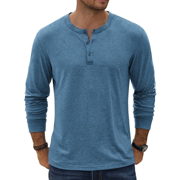 COOFANDY Men's Henley Shirts Long Sleeve Slim Fit Casual Vintage Pullover Tees Fall Fashion Basic Henley T-Shirt for Work, Lounge Wear