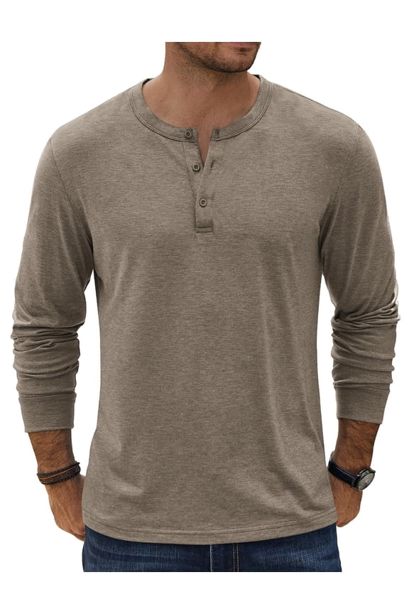 Men's Henley Shirts Long Sleeve Casual Vintage T-Shirt Lightweight Soft Stretch Tees Fall Henley Pullover Tops