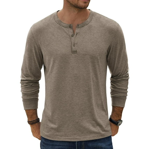 COOFANDY Men's Henley Shirts Long Sleeve Casual Vintage T-Shirt Lightweight Soft Stretch Tees Fall Henley Pullover Tops