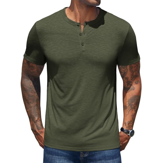 COOFANDY Mens Henley Tshirts Shirts Stretch Short Sleeve Fitted T-Shirts Fashion Slim Fit Shirts Vintage Tee
