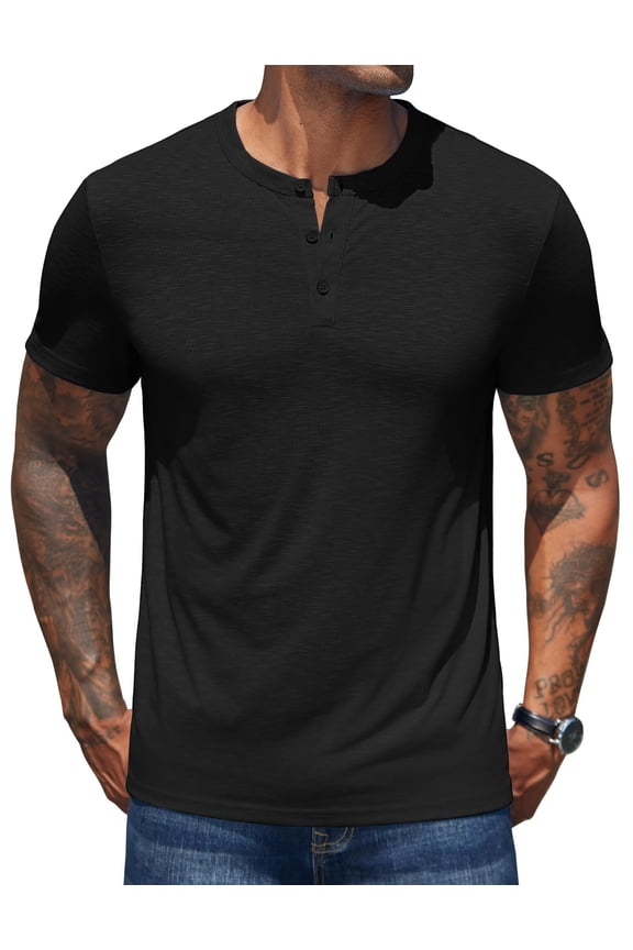 Men's Henley Shirts Short Sleeve Casual Basic Henley Tee Summer Button Lightweight Stretch T Shirts