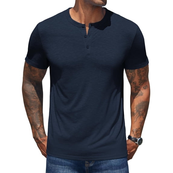 COOFANDY Men Casual Henley Tee Shirts Slim Fit Henley Shirt Short Sleeve Button Tee Big and Tall Lightweight T-Shirts