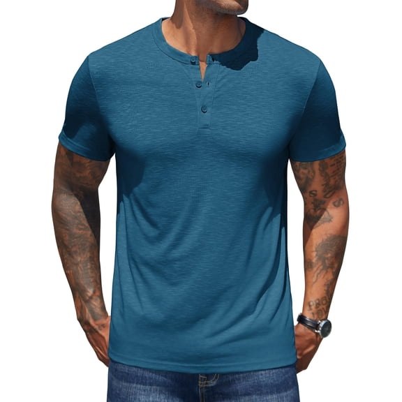 COOFANDY Mens Tshirts Shirts Casual Short Sleeve Henley Shirts Collarless Fashion Summer Shirt Vintage T Shirt