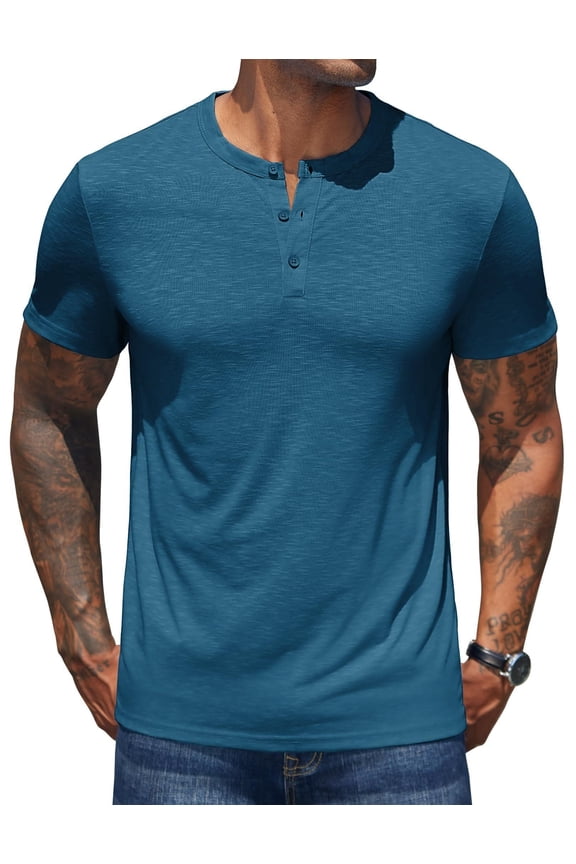 Mens Tshirts Shirts Casual Short Sleeve Henley Shirts Collarless Fashion Summer Shirt Vintage T Shirt