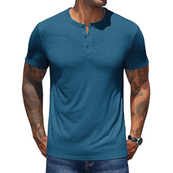 COOFANDY Mens Tshirts Shirts Casual Short Sleeve Henley Shirts Collarless Fashion Summer Shirt Vintage T Shirt