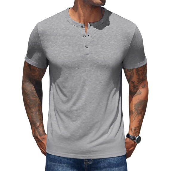 COOFANDY Men's Henley Shirts Short Sleeve Casual Basic Henley Tee Summer Button Lightweight Stretch T Shirts