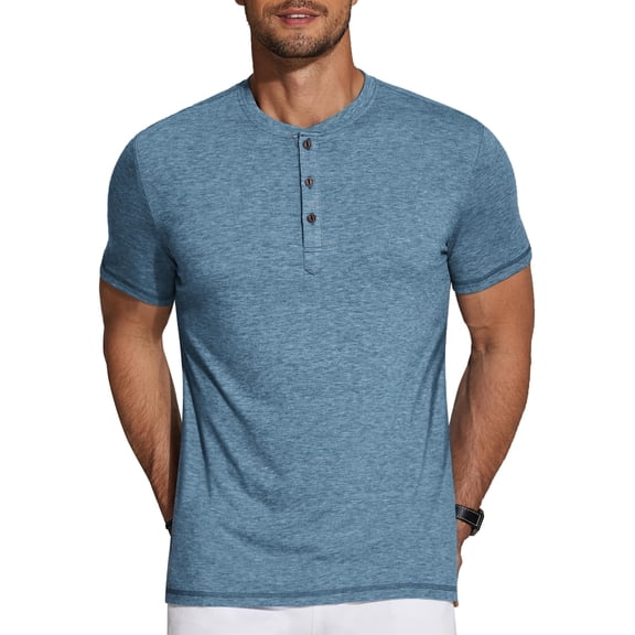 COOFANDY Men's Henley Short Sleeve Shirts Casual Basic Tee Classic Solid Button Henley Shirts