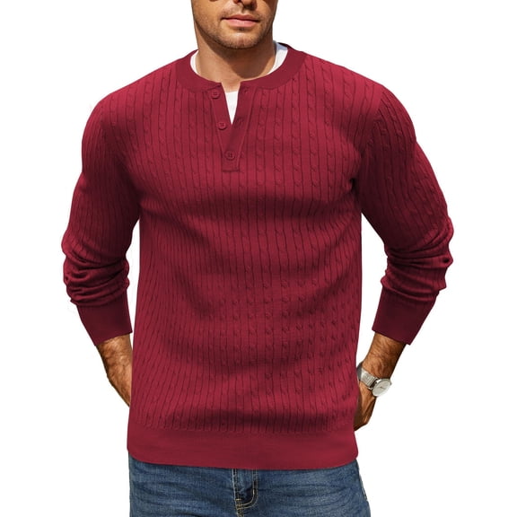 COOFANDY Henley Sweater for Men Fall Sweater Long Sleeve Ribbed Sweater