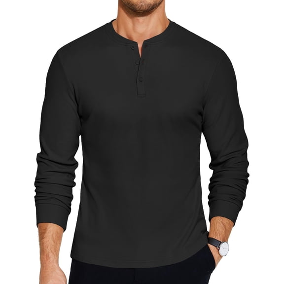 COOFANDY Mens Long Sleeve Henley T-Shirts Basic Thermal Pullover Stretch Tee Shirts Fashion Casual Tops