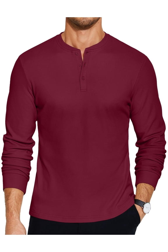Men's Slim Fit Henley Shirts Long Sleeve Casual Button Pullover T-Shirts Lightweight Undershirts
