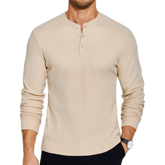 COOFANDY Men's Casual Henley Shirt Soft Stretch Long Sleeve T-Shirt Heavyweight Henley Pullover Basic Solid Plain T Shirt