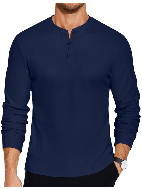 Mens Long Sleeve Henley Shirts Classic Fashion Casual Basic Tops Soft Stretch Fall Thermal Pullover