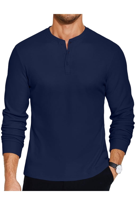 Mens Long Sleeve Henley Shirts Classic Fashion Casual Basic Tops Soft Stretch Fall Thermal Pullover