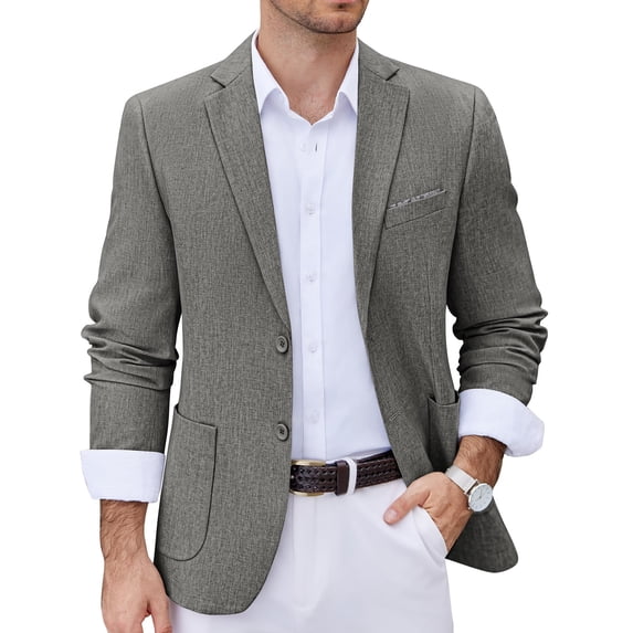 COOFANDY Men's Herringbone Sport Jacket Linen Blazer Two Buttons Textured Dress Jackets
