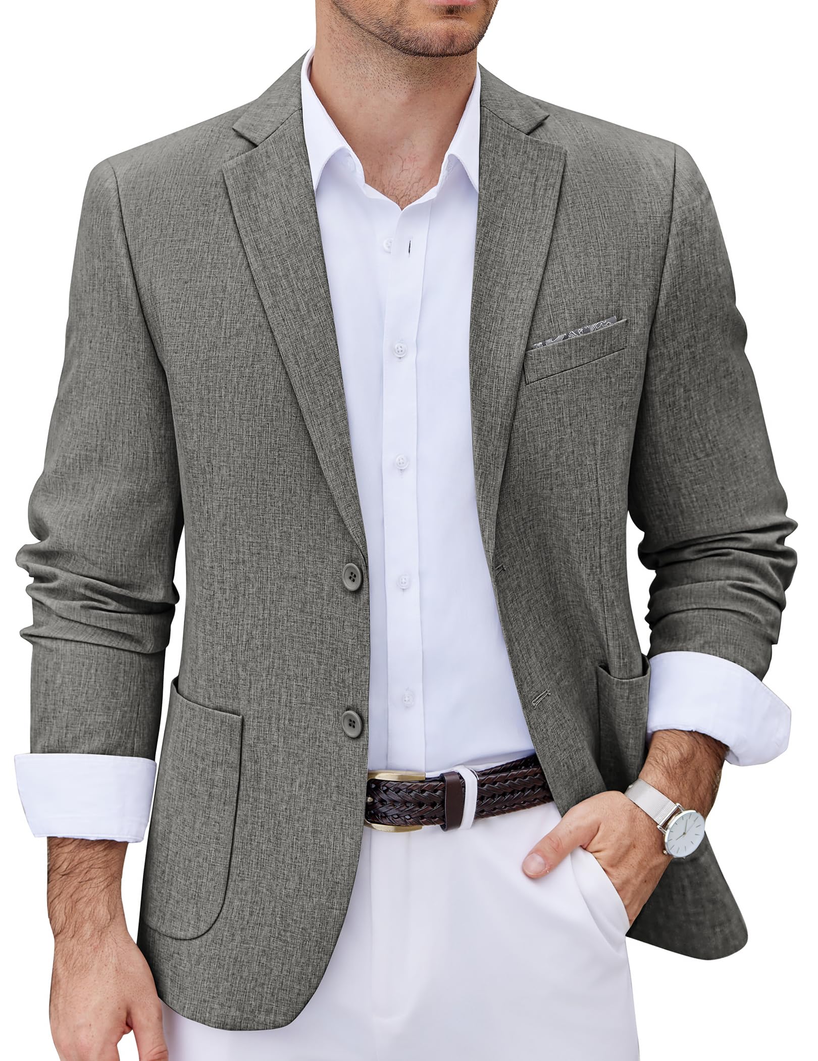 COOFANDY Men's Herringbone Sport Jacket Linen Blazer Two Buttons Textured Dress Jackets