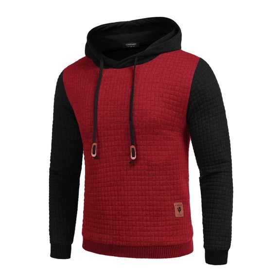 Coshow Men's Hooded Sweatshirt Casual Long Sleeve Waffle Knit Drawstring Pullover