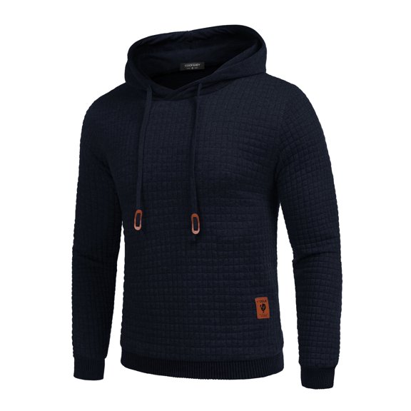 Coshow Men's Hooded Sweatshirt Casual Long Sleeve Waffle Knit Drawstring Pullover