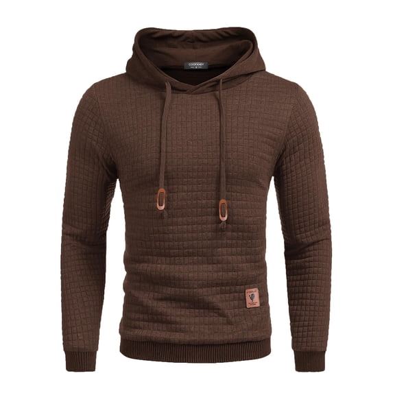 COOFANDY Men's Hooded Sweatshirt Long Sleeve Fashion Gym Athletic Hoodies Solid Plaid Jacquard Pullover