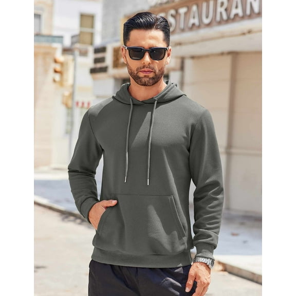 COOFANDY Men's Hooded Sweatshirts Long Sleeve Casual Waffle Knit Pullover Hoodies with Kanga Pocket