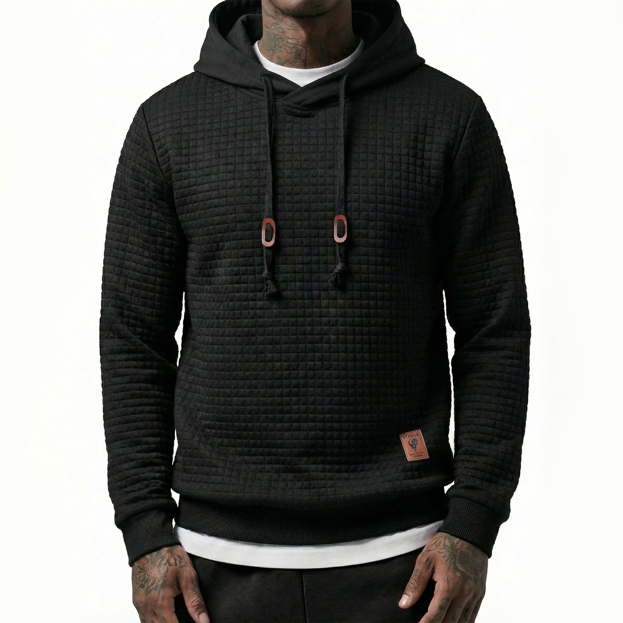 COOFANDY Men's Fashion Hoodies Sweatshirt Long Sleeve Workout Waffle Pattern Sweatshirts Solid Long Sleeve Pullover Black