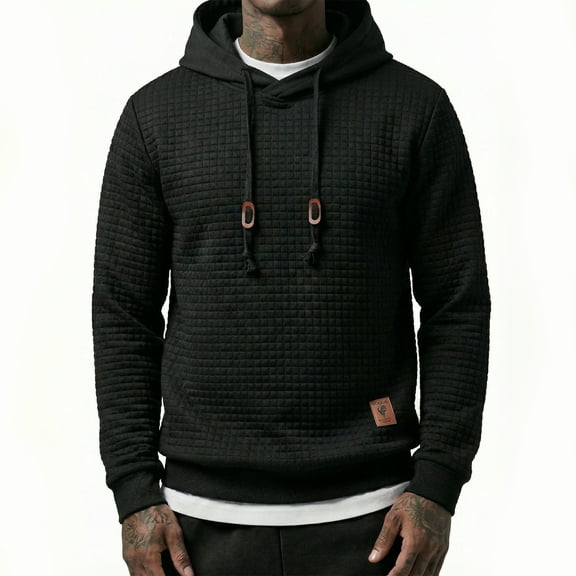 COOFANDY Men's Hooded Waffle Knit Drawstring Pullover Long Sleeve Sweatshirt