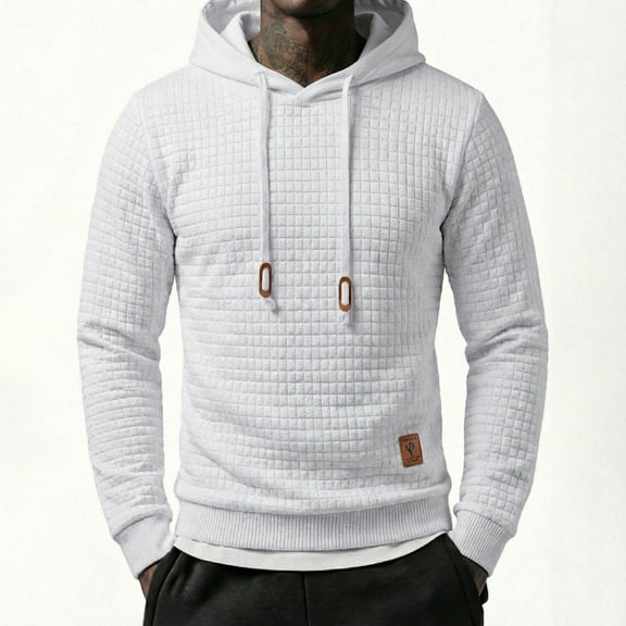 COOFANDY Men's Hooded Waffle Knit Drawstring Pullover Long Sleeve Sweatshirt