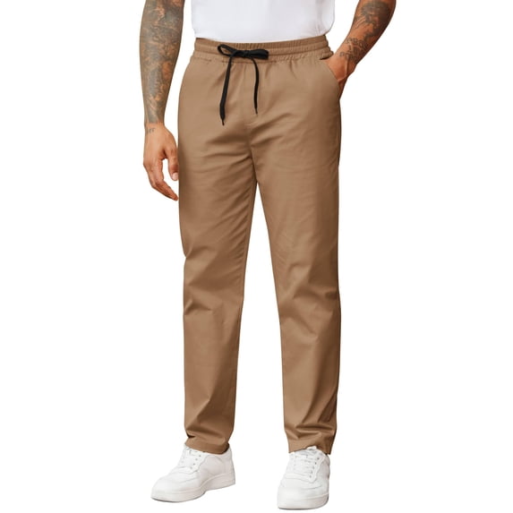 COOFANDY Men's Khaki Pants Casual Cotton Drawstring Elastic Waist Slacks Straight Leg Chino Twill Trousers with Pockets