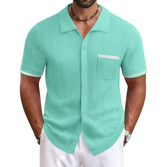 COOFANDY Men's Knit Button Down Shirt 2025 Vintage Short Sleeve Polo Shirt Casual Beach Tops