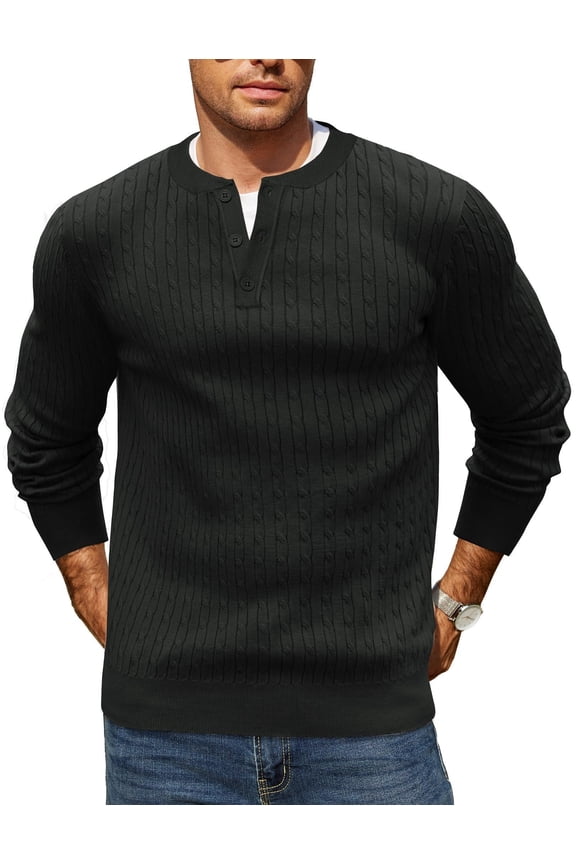 Mens Henley Sweater Casual Henley Sweater for Men Slim Fit Long Sleeve Pullover Top