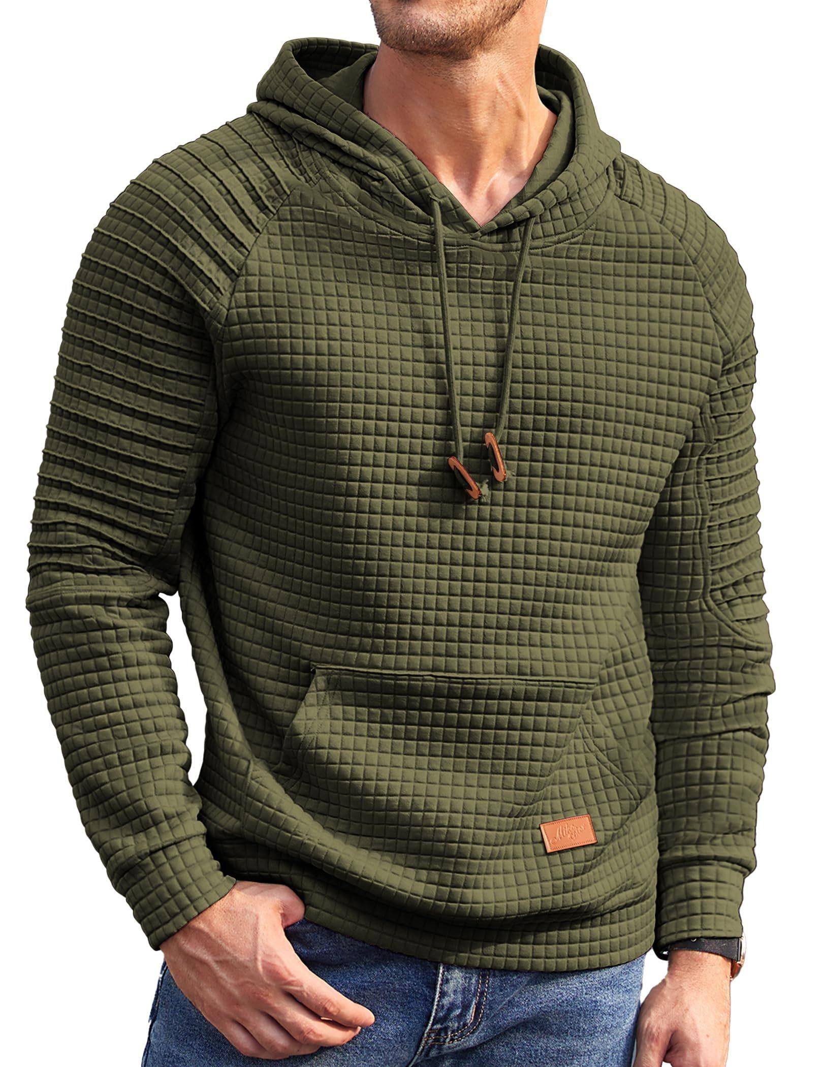 COOFANDY Men's Knit Hoodie Pullover Regular Fit Long Sleeve Drawstring Hooded Sweatshirt with Kanga Pocket