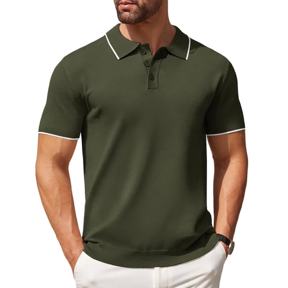 COOFANDY Men's Knit Polo Shirt Short Sleeve Knit Sweater Shirt Casual Ribbed Collared Tees