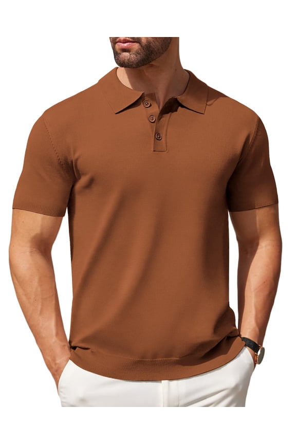Men's Knit Polo Shirt Short Sleeve Vintage Golf Shirt Lightweight Classic Fit Shirts
