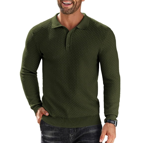 COOFANDY Men's Long Sleeve Lightweight Knit Polo Shirt - Fashion Casual Collared T-Shirt Sweater