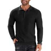 COOFANDY Men's Long Sleeve Lightweight Knit Polo Shirt - Fashion Casual Collared T-Shirt Sweater