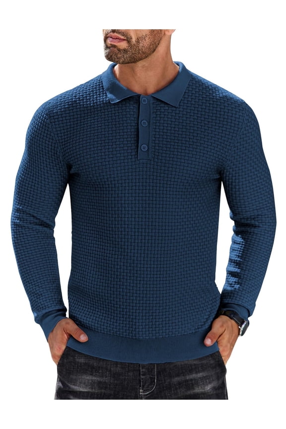 Men's Long Sleeve Lightweight Knit Polo Shirt - Fashion Casual Collared T-Shirt Sweater