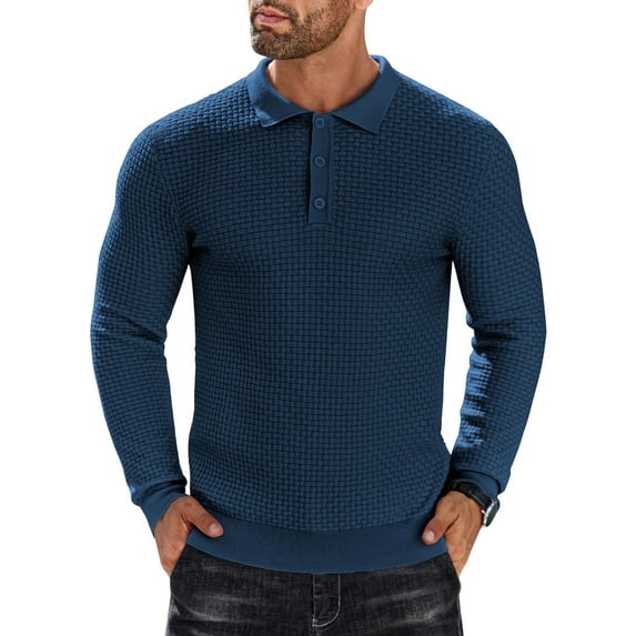 COOFANDY Men's Long Sleeve Lightweight Knit Polo Shirt - Fashion Casual Collared T-Shirt Sweater