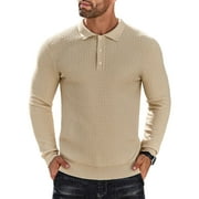 COOFANDY Men's Long Sleeve Lightweight Knit Polo Shirt - Fashion Casual Collared T-Shirt Sweater