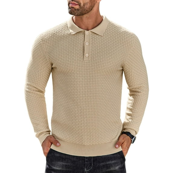 COOFANDY Men's Long Sleeve Lightweight Knit Polo Shirt - Fashion Casual Collared T-Shirt Sweater