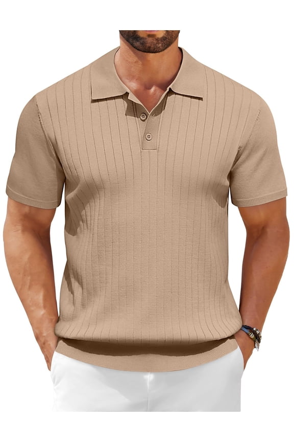 Men's Polo Shirts Short Sleeve Ribbed Knit Polo T Shirts Business Casual Golf Shirt Collar T Shirt