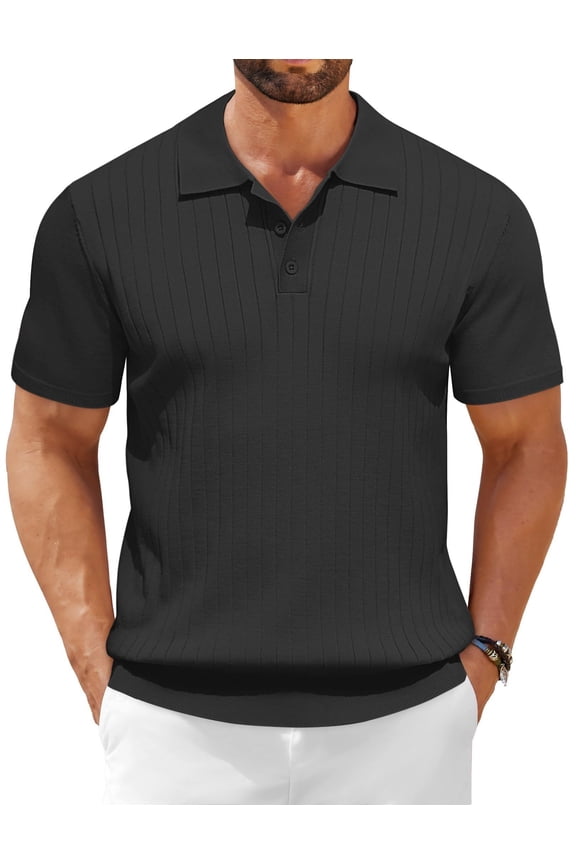 Men's Polo Shirts Short Sleeve Ribbed Knit Polo T Shirts Business Casual Golf Shirt Collar T Shirt