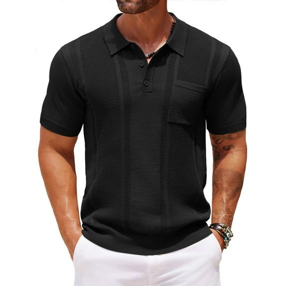 COOFANDY Men's Knit Polo Shirts Short Sleeve Vintage Polo Shirt Textured Polo T Shirt Classic Golf Shirt