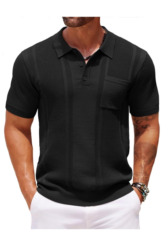 Men's Knit Polo Shirts Short Sleeve Vintage Polo Shirt Textured Polo T Shirt Classic Golf Shirt